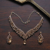 Golden/Amber Tone Statement Necklace & Earring Set | Crystal Bridal Jewelry Set
